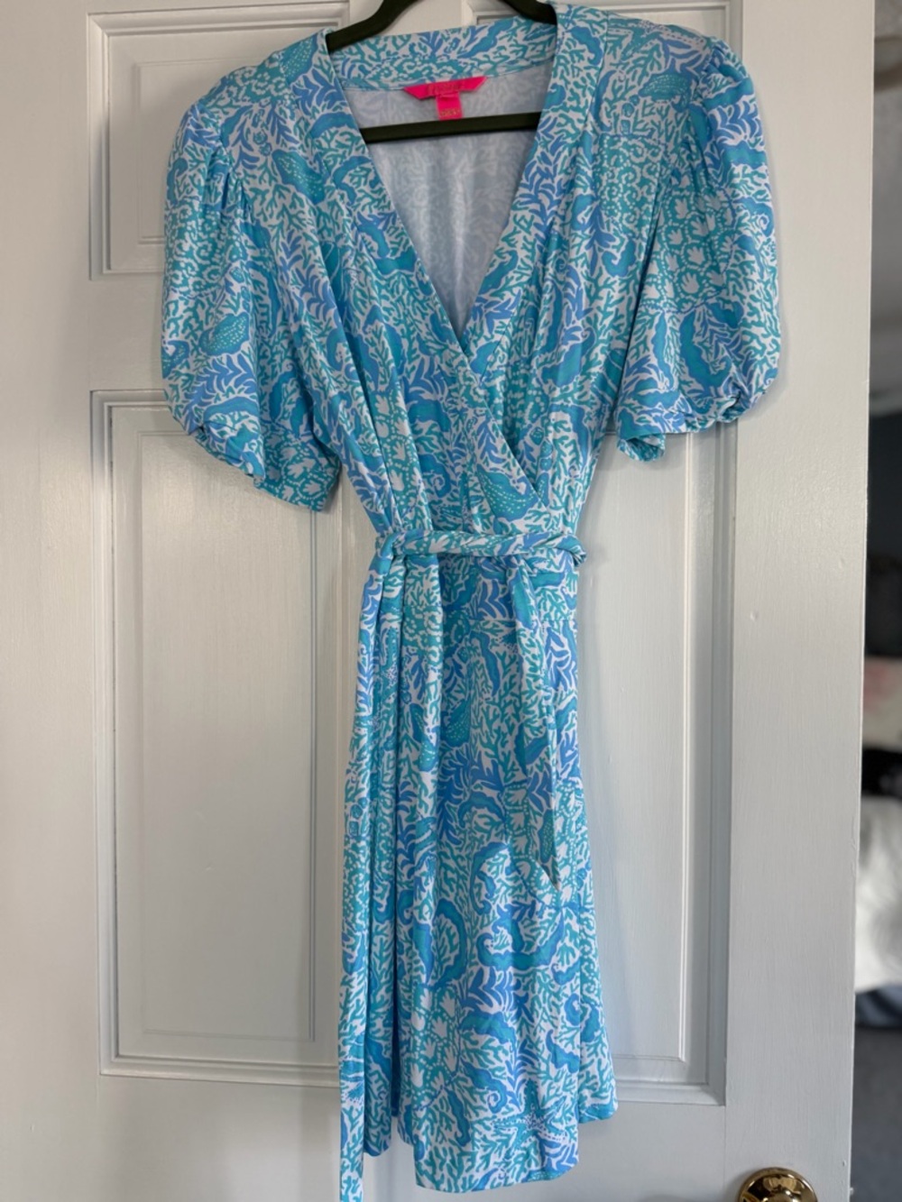 Lilly Pulitzer Blue and White Printed Midi Wrap Romper